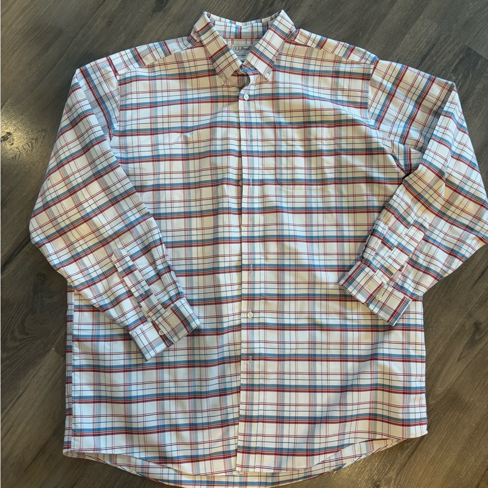 L.L. Bean Red and Blue Casual Button Down Shirt